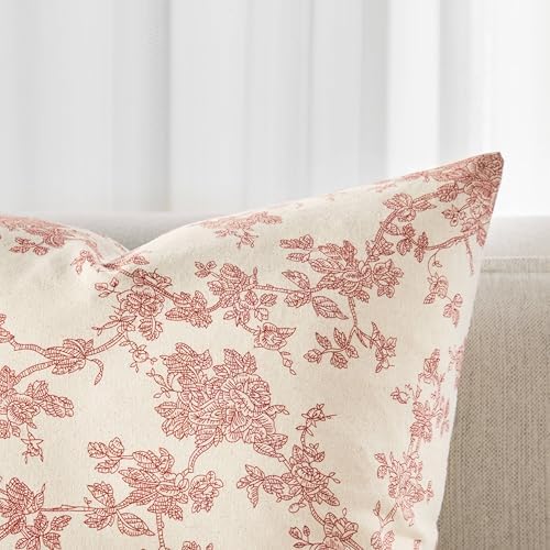 2 Pack French Floral Throw Pillow Covers 20x20in, Red/Cream