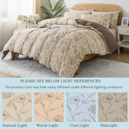 Zusbest Floral Duvet Cover Queen 100% Percale Cotton, Brushed for
