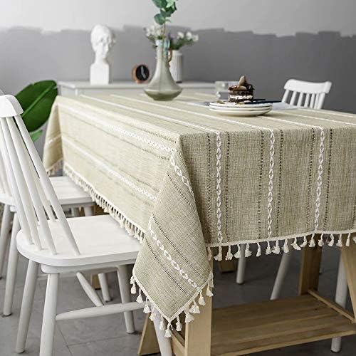 Mucalis Rectangle Tablecloth Almond Tassel Table Cover Cotton Linen