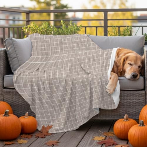 Taupe Plaid Blanket Plush Cozy Fuzzy Throw Blanket for Couch/Travel