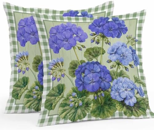 Blue Geranium Clusters Outdoor Pillow Covers 18"x18" Set of 2