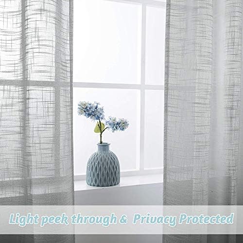 RYB Home Linen Sheer Curtains - Linen Textured Semi Sheer Curtains for