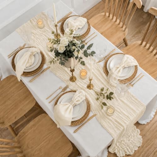 12 Pack Beige Cheesecloth Table Runners, 35 x 120 Inch Boho Gauze