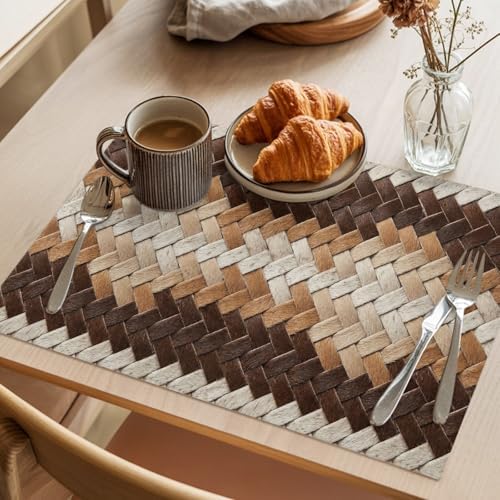 Round Placemats Set of 8 Neutral Woven Pattern Place Mats Minimalist