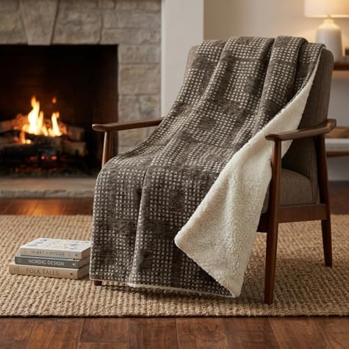 HomeRoots 50" X 70" Brown and Ivory Geometric Polyester Woven Plush