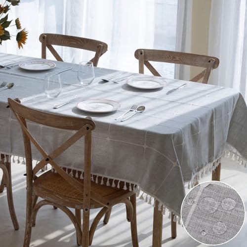 Winknowl Rustic Tablecloth, Cotton Linen Fabric Wrinkle Free Table