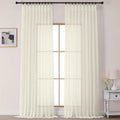 OVZME Cream Crushed Window Sheer Curtains 120 Inches Long 2 Panels
