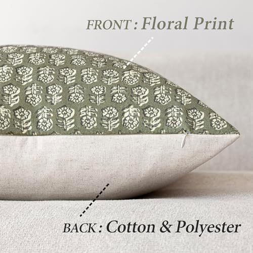 Foindtower Decorative Floral Print Throw Pillow Covers 22×22 Sage