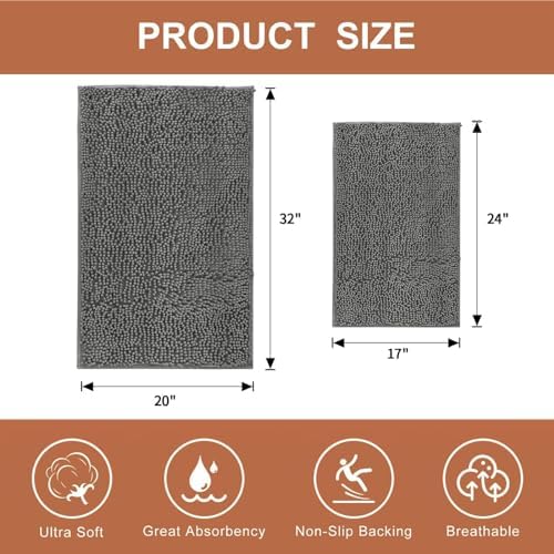 Chenille Bathroom Rugs Sets 2 Piece,Soft Shaggy Bath Rugs,Non-Slip