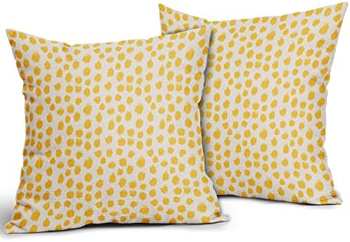 Yellow Cream Pillow Covers 20x20 Set of 2 Boho Design Polka Dot Throw
