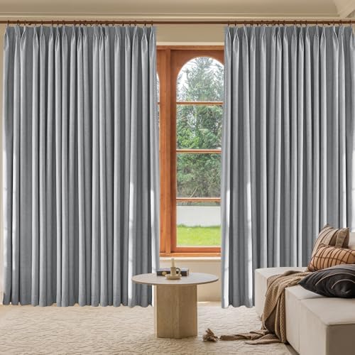 LETAU Pinch Pleats Grey Linen Texture Curtains 84 inches Long, 100%
