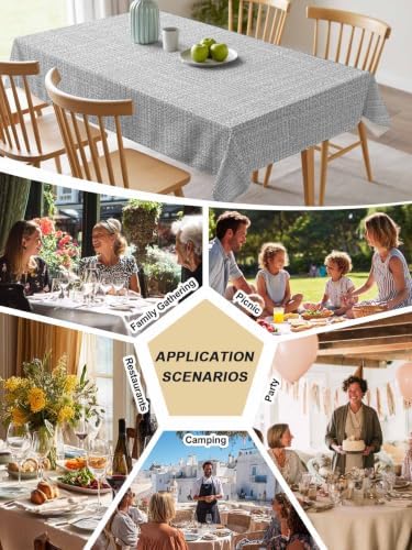 Light Grey Linen Pattern Rectangle Tablecloth 60 x 120 Inches Rustic