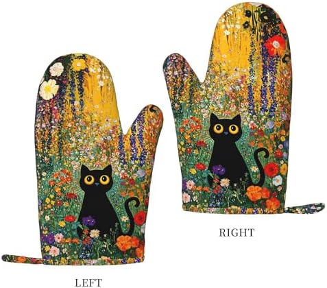 Cat Silicone Oven Mitts and Pot Holders Set Kitchen Gloves Potholders