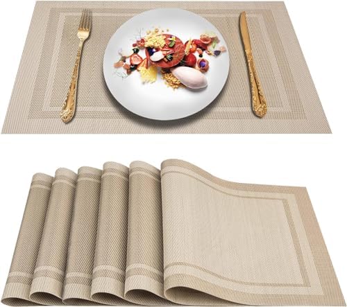 DACHUI Placemats Set of 4, Linen Look Woven, Washable Place Mats