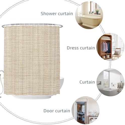 Abstract Solid-Color Linen Texture Shower Curtain, Modern Beige