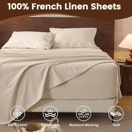 100% Linen Sheet Set King Size Extra Deep Pocket Fits 18-24 Inch