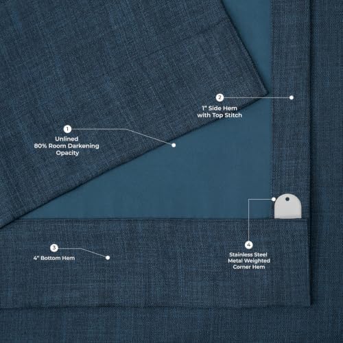 Grommet Faux Linen Curtains for Bedroom (1Panel) 50W X 108L, Nightfall