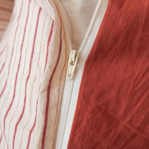 SUSYBAO Neutral Pinstripe Duvet Cover King 100% Washed Cotton 3 Pieces