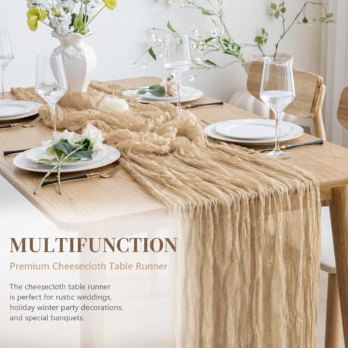 10 Pack Beige Cheesecloth Table Runners, 10FT (22×120 Inch) Boho Gauze