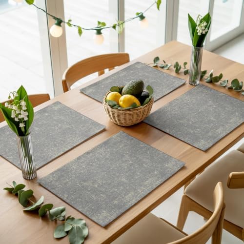 Gray Beige Linen Textured Placemats Set of 8, Vintage Rustic Abstract