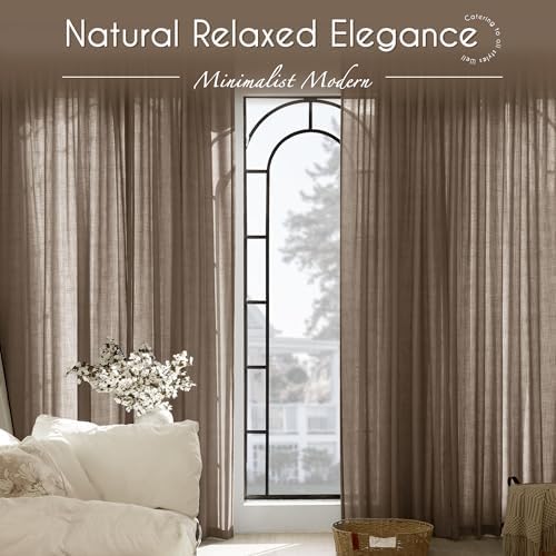 Chocolate Brown Linen Curtain 96 inch Length 2 Panels Set Back Tab