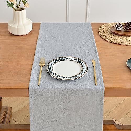 Wracra Linen Table Runner, Burlap Sliver Grey Table Runners 72 Inches