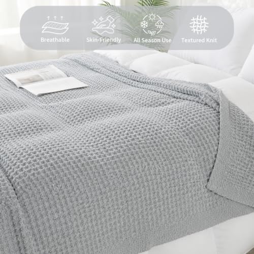 Waffle Throw Blanket, Soft Plush, 60x80 in, Light Grey