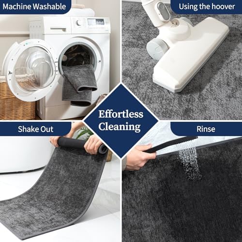 YIHOUSE Dark Gray Bathroom Rugs Sets 2 Piece, Ultra Thin Bath Mat