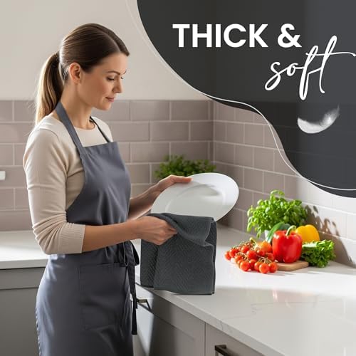 DecorRack 100% Cotton Kitchen Towels 15x25 in, 400 GSM, Gray