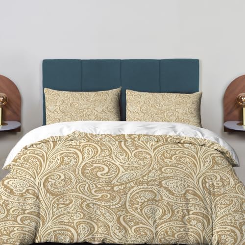 Beige Paisley Elegance 100% Cotton Duvet Cover Set Queen Size, Vintage