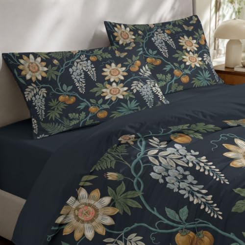 Retro Botanical Reversible Grey Duvet Cover Set King Size