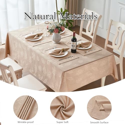 Taupe Jacquard 52x70 Rectangular Thanksgiving Christmas Tablecloth