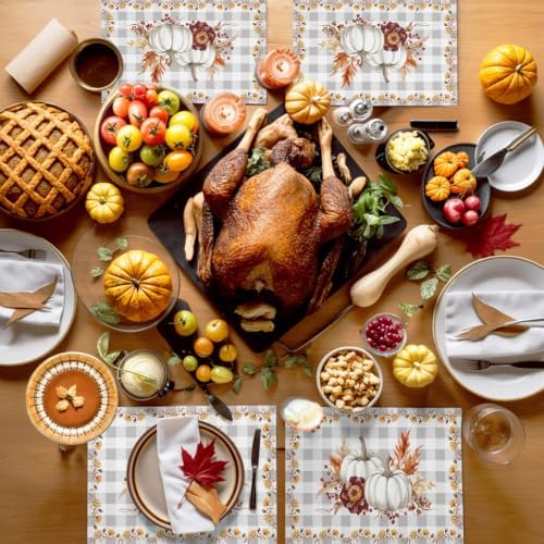 Placemats Set of 8, Grey Fall Non Slip Table Mats, Washable Place Mats