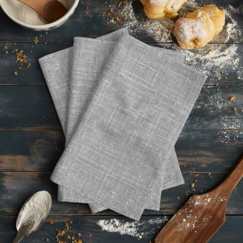 Grey Kitchen Towels Set of 4, Absorbent Microfiber Soft Dish Hand Tea