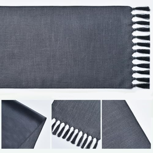 Artoid Mode Graphite Grey Tassel Table Runner, Linen Blend Rustic