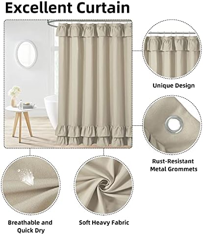 Khaki Ruffle Shower Curtain Farmhouse Fabric Cloth Shower Curtains for