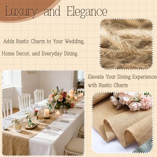 Burlap Table Runner - Rustic Jute Fabric Table Decor for Wedding