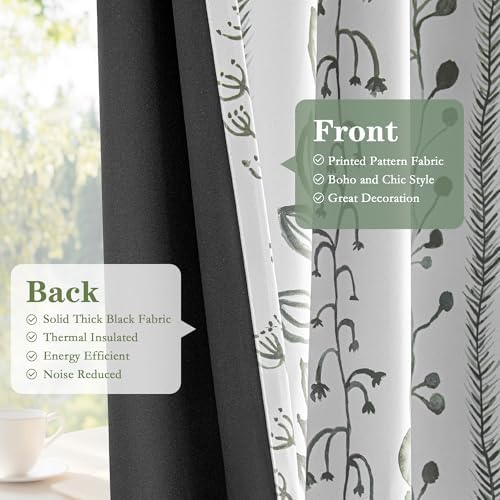 MEETSKY Sage Green Blackout Curtains 63 Inches Long 2 Panels Boho
