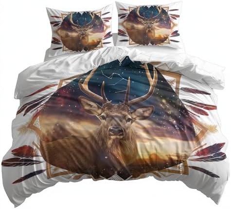 California King Duvet Cover Set Animal Deer Feather Arrow Soft