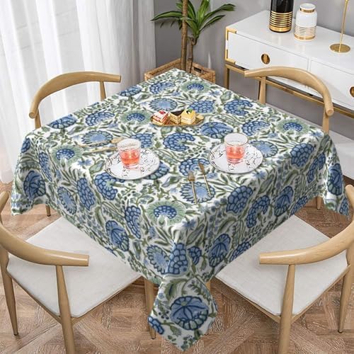 Boho Square Tablecloth 60x60 Inch Blue Green Vintage Floral Table