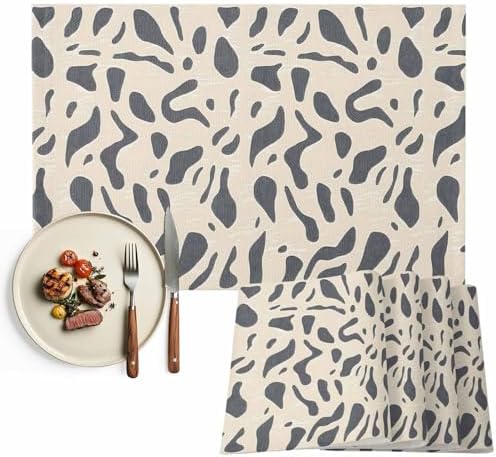 Placemats Set of 6, Gray Beige Cotton Linen Place Mats, Modern