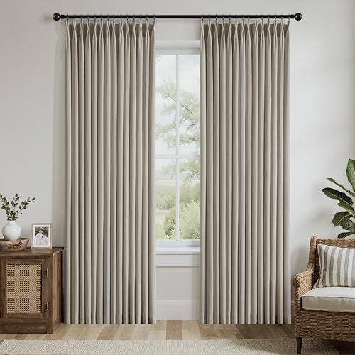 ANRODUO Oatmeal Pinch Pleated Linen Curtains 108 Inches Long 2 Panels