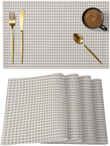 Grey Plaid Placemats Set of 8, Country Vintage Abstract Farmhouse