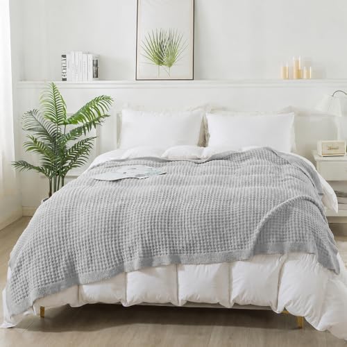 Waffle Throw Blanket, Soft Plush, 60x80 in, Light Grey
