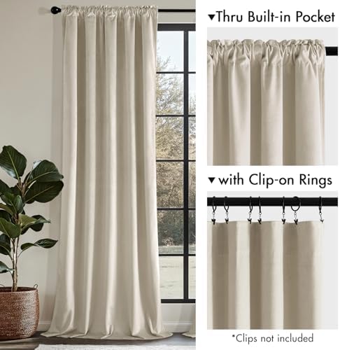 MIULEE Beige Velvet Blackout Curtains 108 Inch Long 2 Panels, W40 x
