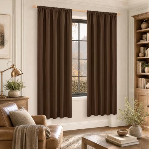 BGment Brown Linen Blackout Curtains 52X72 Inches Long for Living Room