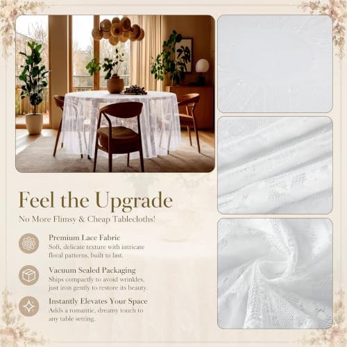 Batiyeer 6 Pcs White 6 Pack Round Lace Tablecloth 90 Inch