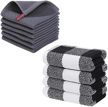 Homaxy 100% Cotton Waffle Weave Kitchen Dish Cloths and Check Kitchen