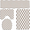 4PC Checkered Bath Mat Set Tan and White Retro Checkerboard Vintage