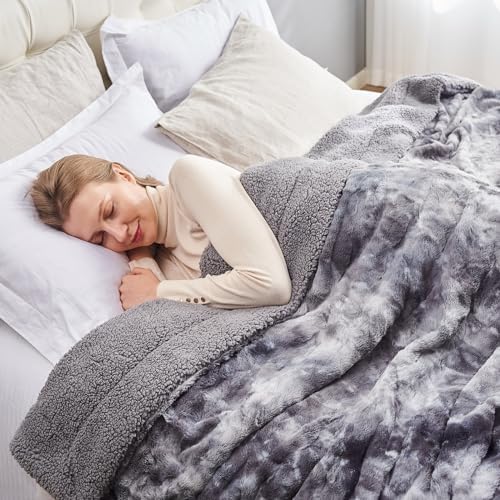 NEWCOSPLAY Faux Fur Sherpa Twin Blanket for Couch, Grey, 60"x80"